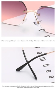 Detail of rimless gradient lenses with silicone nose pads and ergonomic temple tips