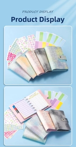 Macro detail of A7 binder notebook featuring colored budget sheets and transparent zipper bags