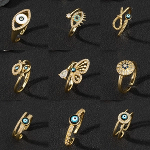 Evil Eye Copper Open Ring For Women Zircon Adjustable Boho Fashion Jewelry Enamel Protection Lucky Gift