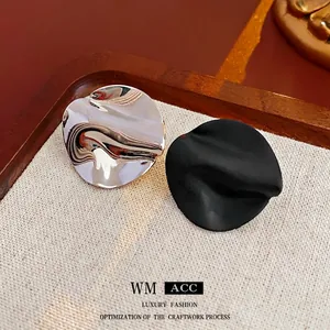 Asymmetric Wrinkled Circular Disc Stud Earrings With Silver Earring Post Irregular Wavy Metal Minimalist For Women