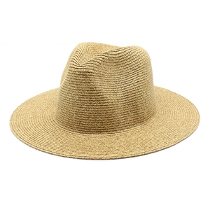 Classic woven Panama hat in natural beige straw with a droplet crown for sun protection