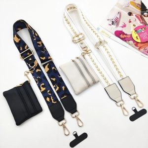 Adjustable leopard and geometric pattern crossbody shoulder straps with mini coin purses