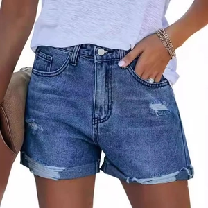 Shorts En Jean Pour Femmes Taille Haute Coton Déchiré Ourlet Retroussé Effiloché Bas D'Été Décontractés Chic