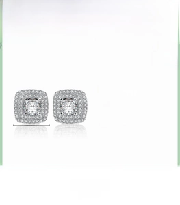 Detailed chart showing 10mm square halo stud earrings in 925 silver and zirconia