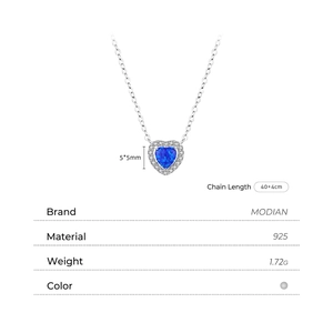 Collier Cœur en Argent 925 avec Opale Bleue et Pavé de Zirconium Scintillant