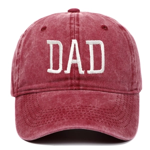 Vintage washed cotton baseball cap in burgundy featuring white DAD embroidery