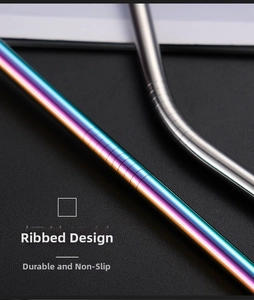 Macro detail of reusable 304 stainless steel straws showing non-slip threaded design