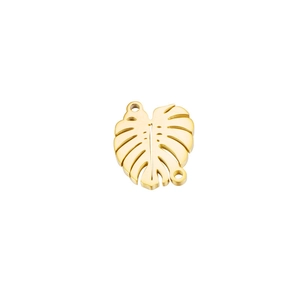 Polished gold monstera leaf charm connector in stainless steel for DIY jewelry