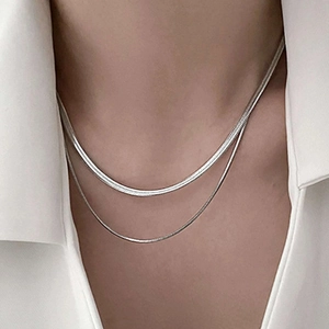Double-layered stainless steel snake chain necklace in silver finish for women