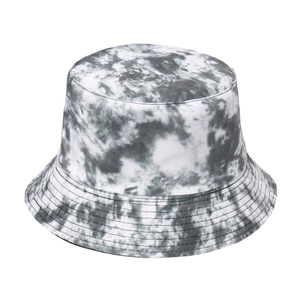 Chic black and white tie-dye bucket hat with wide brim for stylish sun protection