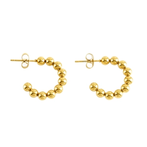 French vintage 18K gold-plated stainless steel C-shaped beaded stud earrings for women