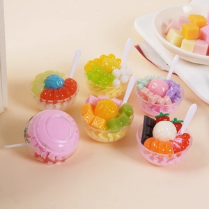 Set of 6 assorted miniature artificial fruit dessert and ice cream bowl models