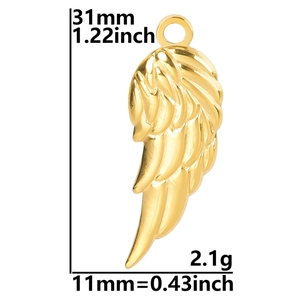 Detailed size specifications for 18k gold plated stainless steel angel wing pendant charm