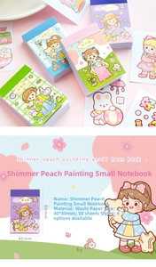 Detail view of mini washi stickers book showing 40x80mm dimensions and anime illustrations
