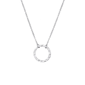 Minimalist silver stainless steel necklace with hammered geometric round pendant charm