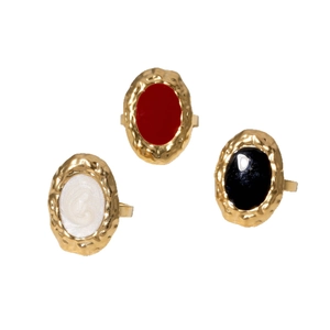 French vintage stainless steel rings with colorful enamel and golden hammered texture