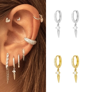 Cone Pendant Hoop Earrings Copper Gold Plated Zircon Spike Dangle For Women Punk Gothic Minimalist Jewelry
