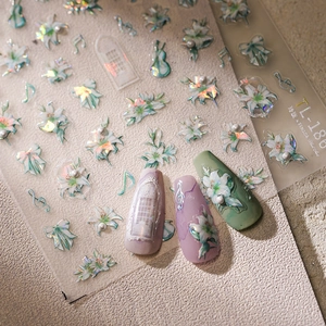 3D embossed nail stickers with laser bows and lilies on professional display nails