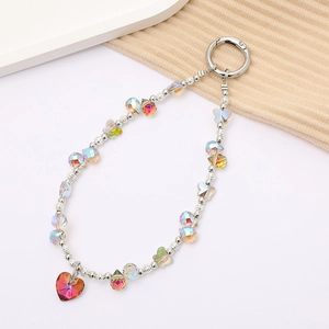 Chic iridescent teardrop bead phone charm with heart crystal pendant and metal clasp