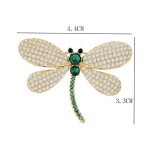 Exquisite sparkling crystal dragonfly brooch pin with pave rhinestones and green stones for apparel.