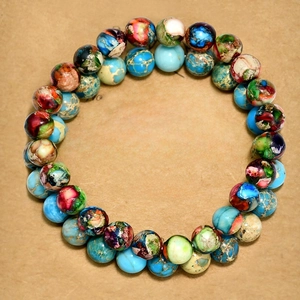 Natural Imperial Jasper Larimar Stone Beads Bracelet Bohemian Elastic Colorful Jewelry Unisex Jewelry For Men Women