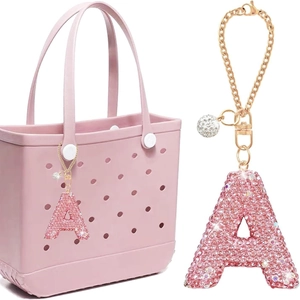 Pink rhinestone letter A charm with gold chain and white ball for bags and tumblers
