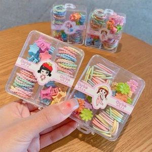 Kids' colorful hair accessories set in a cute pink organizer box with floral clips
