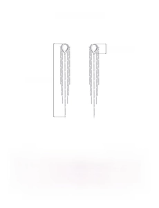 Detail of 925 sterling silver tassel earrings with size dimensions showing 95mm length