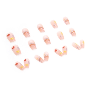 Rainbow and heart patterns on translucent medium ballet false nails, 24-piece set