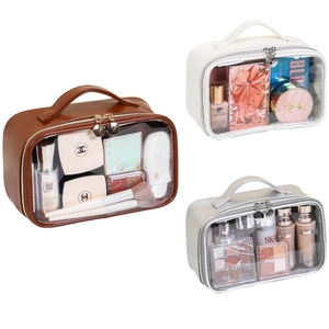 Tre grandi borse da toilette in PVC impermeabile con finiture in pelle PU e manici