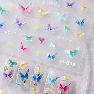 3D butterfly nail stickers M-099 with gradient stars and diamond glitter effects