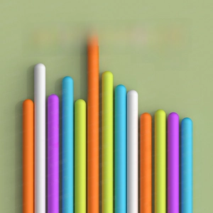 Detail of colorful silicone sensory sticks with matte finish for quiet and fun play