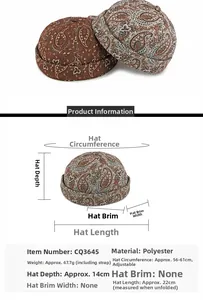 Tableau des tailles pour bonnet docker paisley réglable avec tour de tête 56-61cm