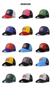 Detailed color display of US flag trucker hats in fifteen different color combinations