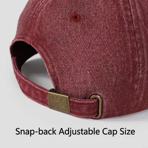 Washed burgundy cotton baseball cap with adjustable antique bronze metal buckle detail
