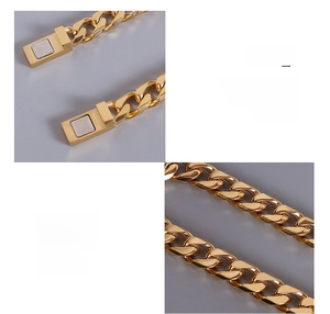 Close-up of 18K gold-plated titanium steel Cuban bracelet with magnetic clasp detail
