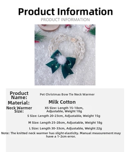 Detailed size guide for handmade Christmas pet collar with velvet bow and white pom-poms