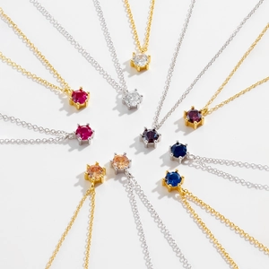S925 sterling silver necklaces with round-cut colorful zircon pendants in radial layout
