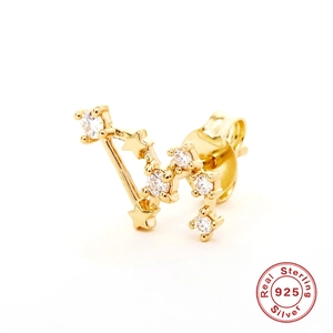 Macro shot of 925 sterling silver star constellation stud earring with sparkling crystals