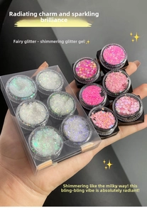 Detailed set of 12 glitter gel pots with stars and hearts and sponge applicator