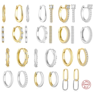 925 Sterling Silver Curved Wave Two-tone Hoop Earrings For Women AAA Zirconia Inlaid Gold Silver Plated Huggie Ear Clips Jewelry