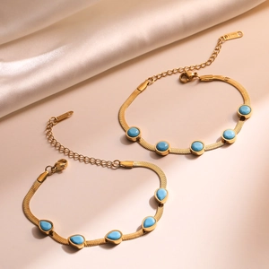 Vintage Vergoldeter Titanstahl Armband Für Damen Mode Türkis Eingelegt Schlangenkette Verstellbares Armband Schmuck Geschenk