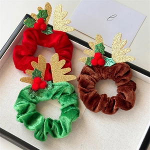 Lot de 3 chouchous de Noël en velours avec bois de renne pailletés et clochettes