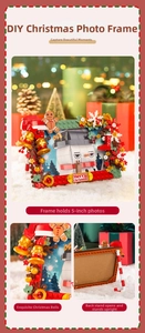 Detailed view of DIY Christmas building block photo frame with snowman and gingerbread man