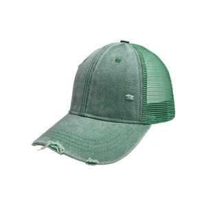 Casquette trucker verte délavée vintage avec coton vieilli et maille arrière respirante