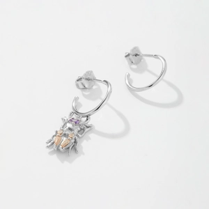 Boucles d'oreilles insectes en argent S925 avec zircons violets et oranges incrustés