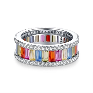 Luxurious S925 sterling silver rainbow ring featuring colorful zircon stones and diamonds
