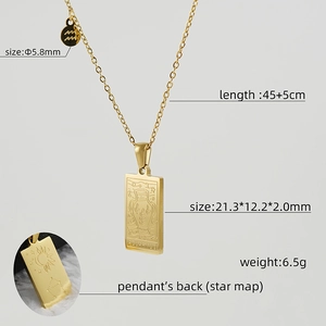 18K gold plated stainless steel Aquarius pendant necklace with star map and dimensions