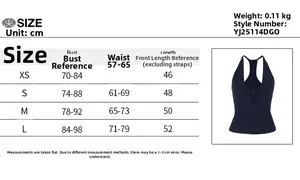 Größentabelle mit Maßen für Brust, Taille und Länge des V-Ausschnitt Cut-out Tanktops
