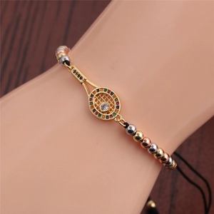 Detail of tennis racket bracelet with colorful zircon and adjustable pull cord